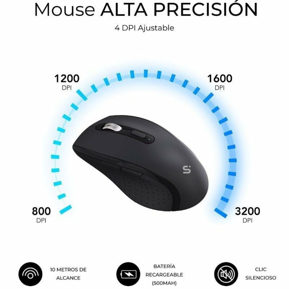 Tastatur mit Maus Subblim SUBKBC-DCOPW2 Schwarz