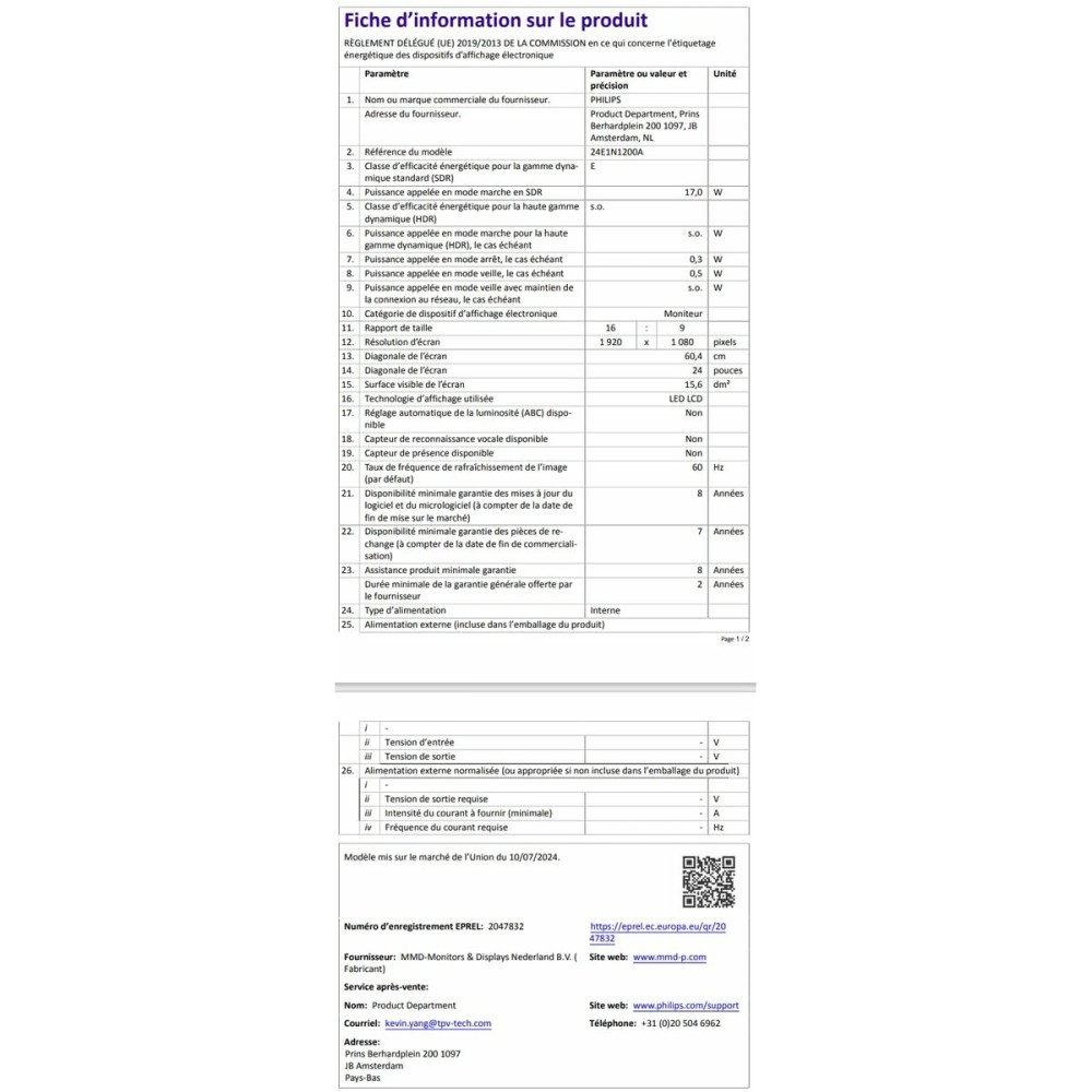 Écran Philips 24E1N1200A/00 23,8" Full HD