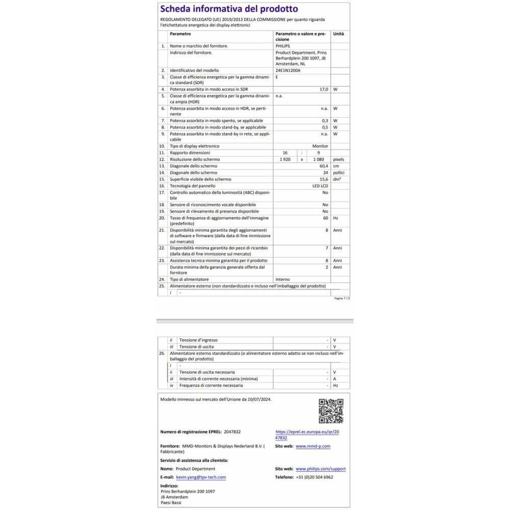 Écran Philips 24E1N1200A/00 23,8" Full HD