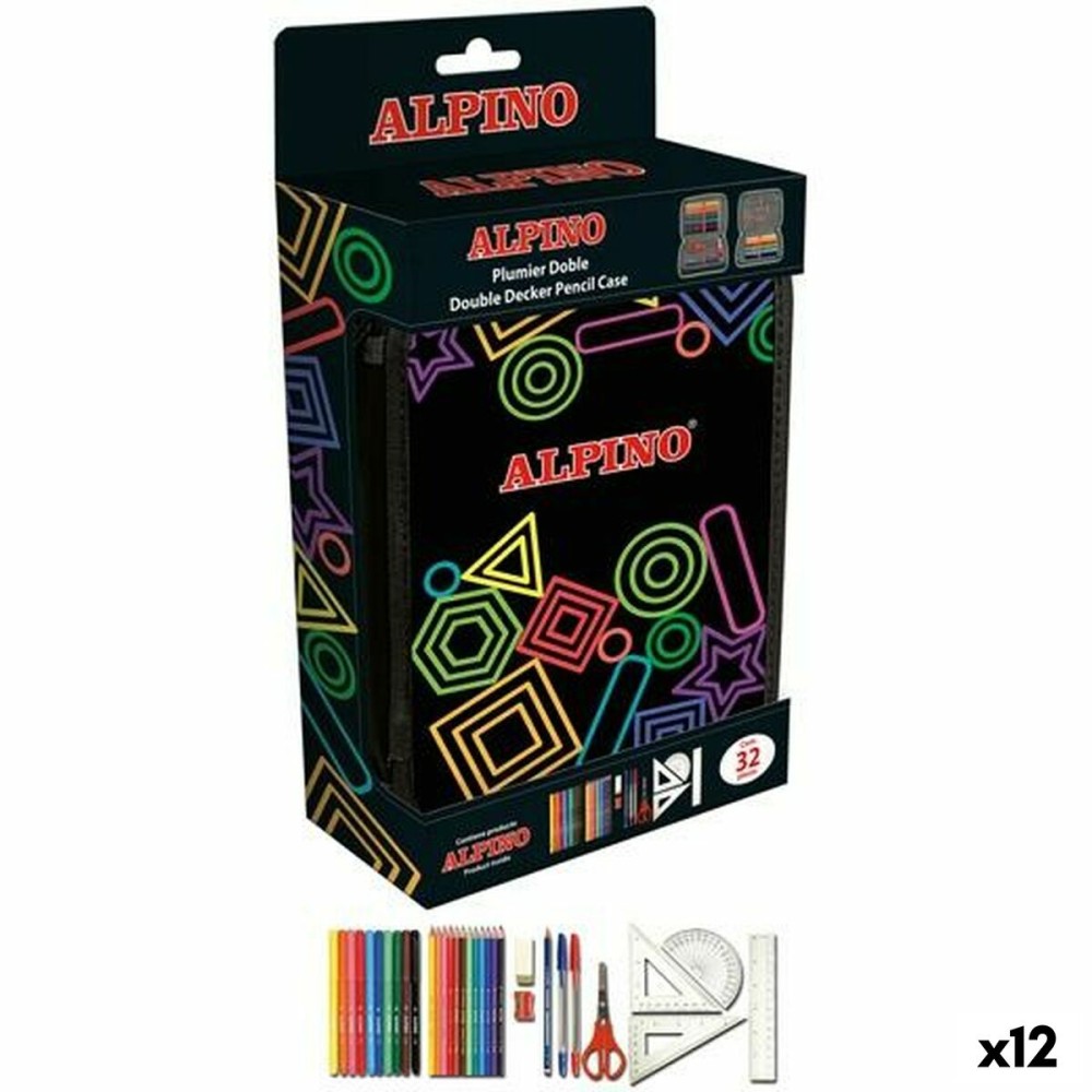 Plumier double Alpino Multicouleur 32 Pièces (12 Unités)