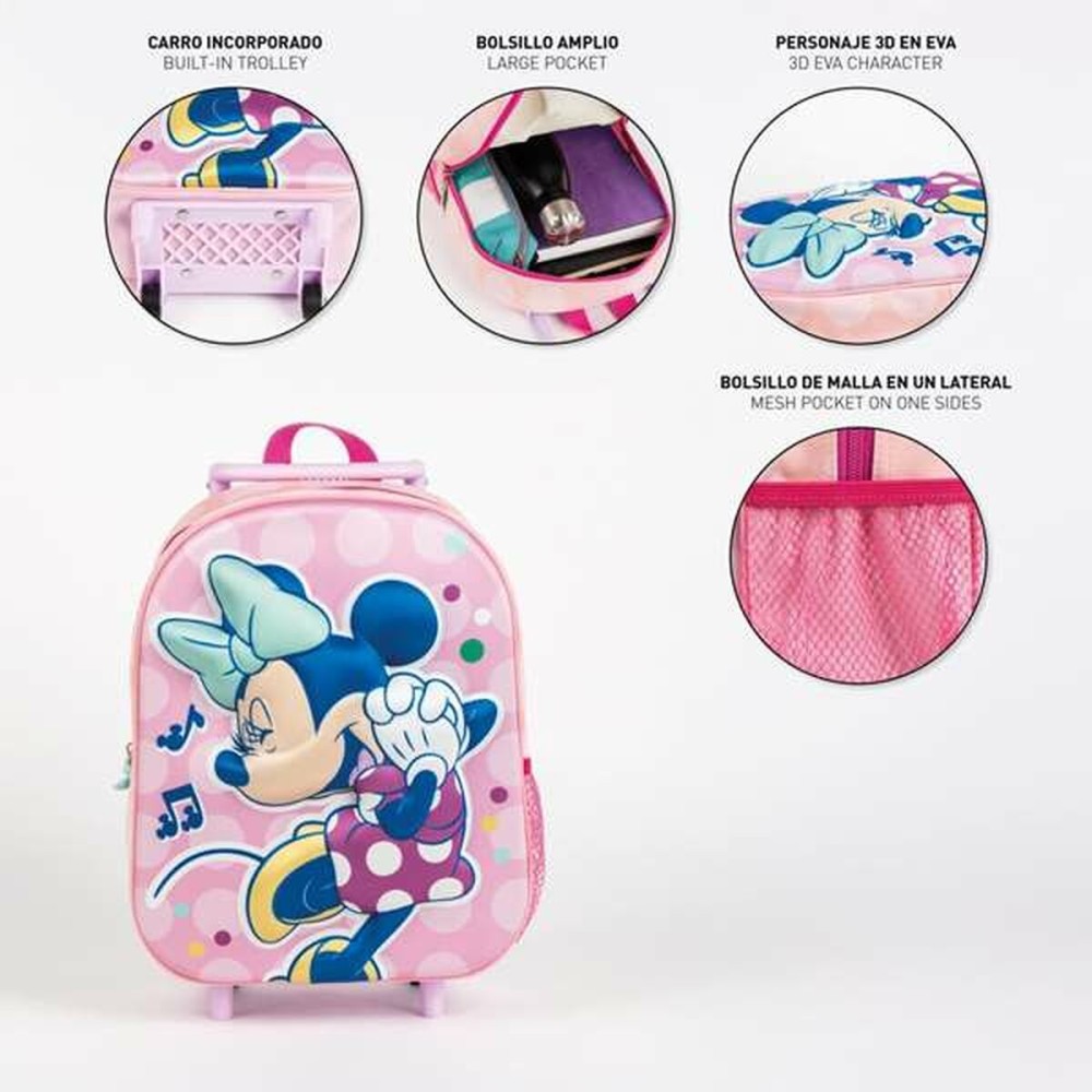 3D School Bag with Wheels Minnie Mouse Pink 25,0 x 31,0 x 10,0 cm