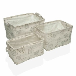 Basket set Versa Cozy Hearts Polyester Textile 3 Pieces (25 x 22 x 35 cm)