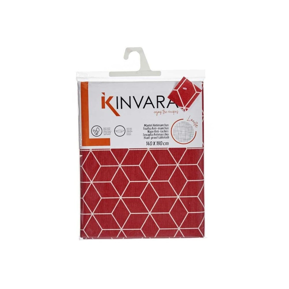Fleckenabweisende Tischdecke Kinvara CUBIC-26195-1 Weiß Granatrot Abdeckung Fleckenbeständig abstrakt 140 x 180 cm (10 Stück)