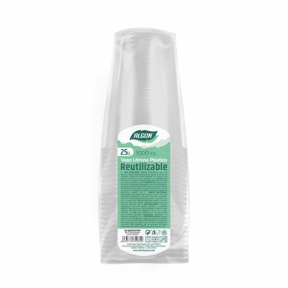 Lot de verres réutilisables Algon 1 L Transparent 12 Unités (25 Pièces)