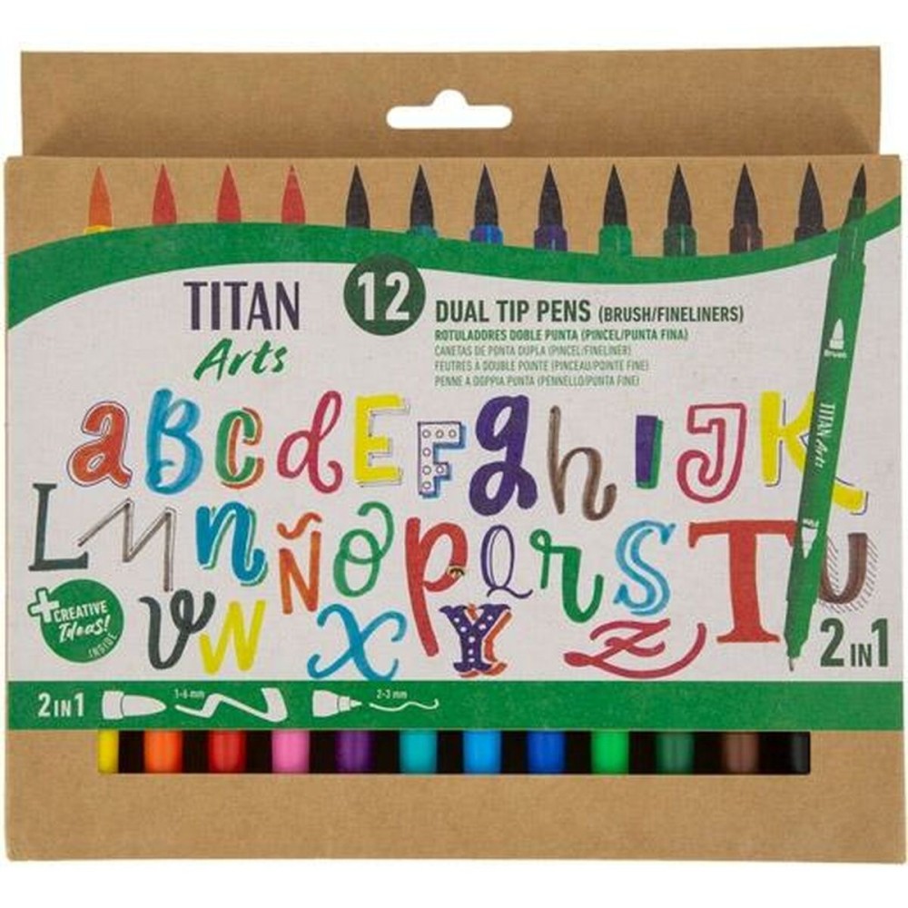 Set of Felt Tip Pens Titan Arts Multicolour Double-ended 12 Pieces
