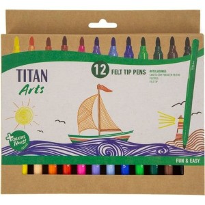 Set of Felt Tip Pens Titan Arts Multicolour 12 Pieces
