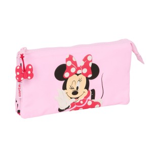Dreifaches Mehrzweck-Etui Minnie Mouse Naive Rosa 22 x 12 x 3 cm
