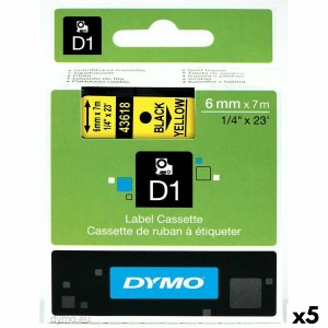 Ruban Laminé pour Etiqueteuses Dymo D1 43618 6 mm LabelManager™ Jaune (5 Unités)