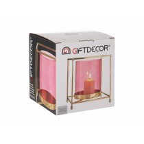 Kerzenschale Gift Decor SW120662A Rosa Gold Metall Glas 14 x 15,5 x 14 cm karriert