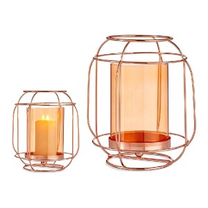Kerzenschale Gift Decor SW120663C Kupfer Bernstein Metall Glas 19 x 20 x 19 cm Laterne