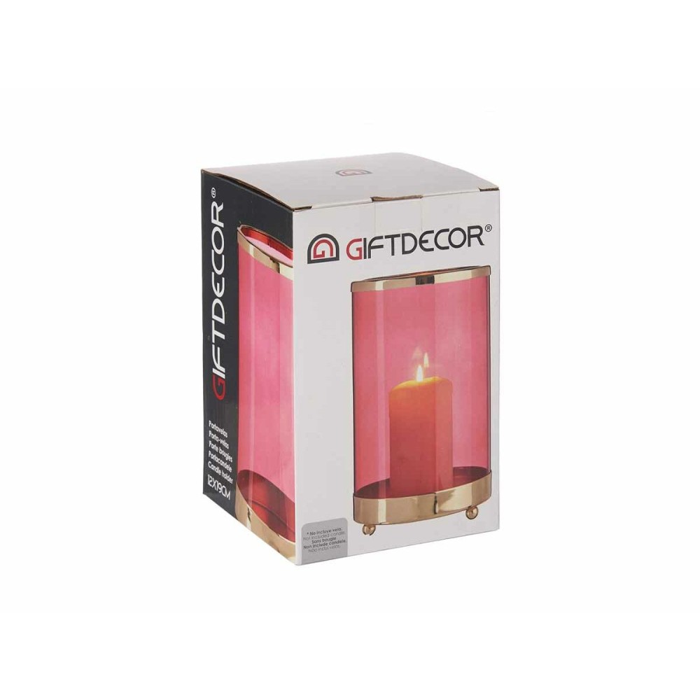 Kerzenschale Gift Decor SW120613A Rosa Gold Metall Glas 12,2 x 19,5 x 12,2 cm Zylinder