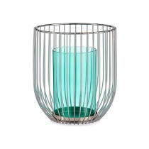 Kerzenschale Gift Decor 124016B Blau Silberfarben Silber Metall Glas 15 x 17 x 15 cm Käfig