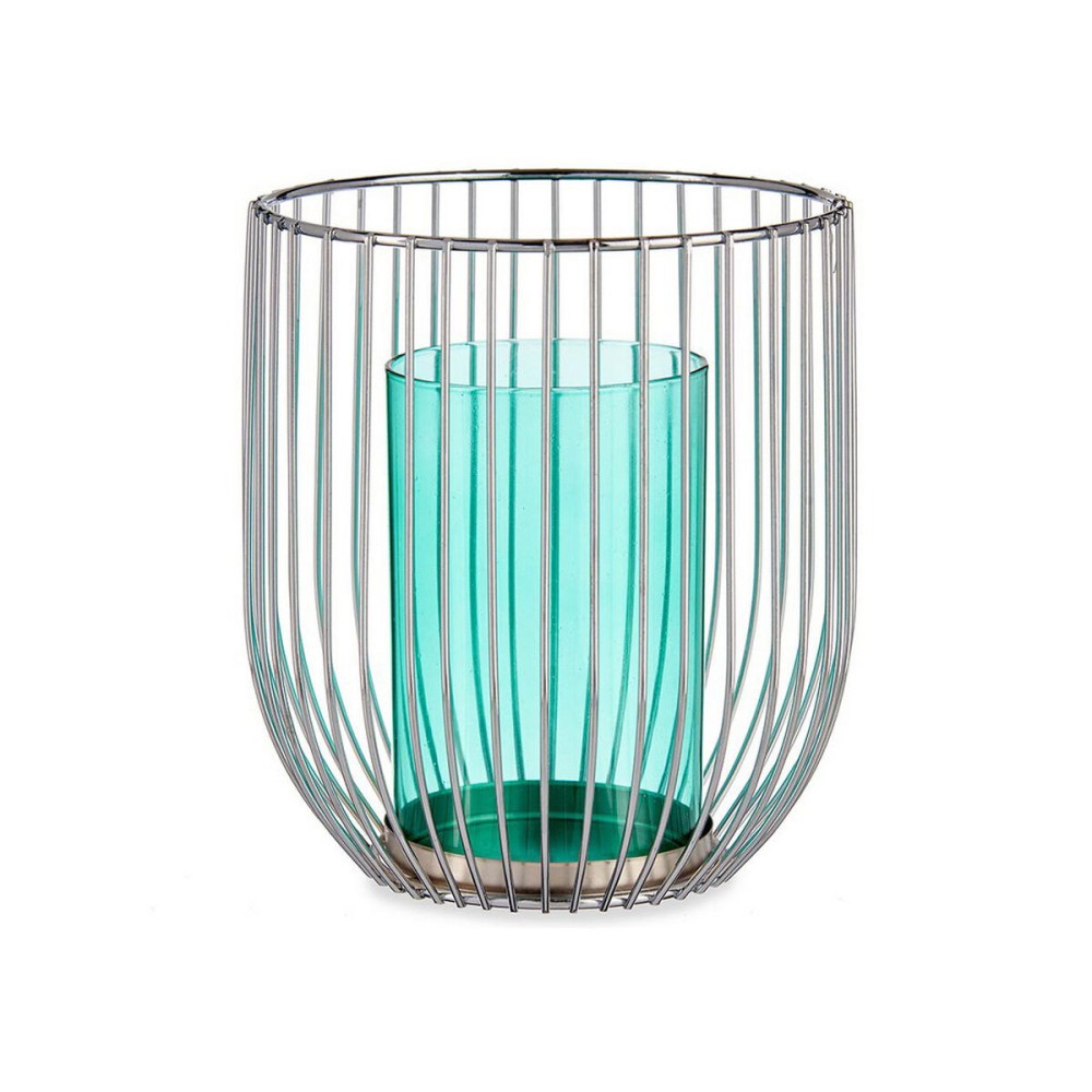 Kerzenschale Gift Decor 124016B Blau Silberfarben Silber Metall Glas 15 x 17 x 15 cm Käfig