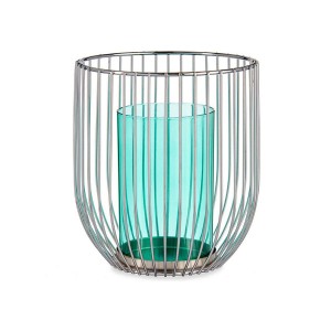 Kerzenschale Gift Decor 124016B Blau Silberfarben Silber Metall Glas 15 x 17 x 15 cm Käfig