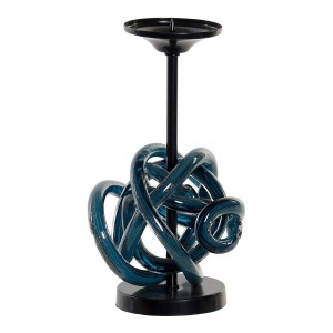 Kerzenschale DKD Home Decor Blau Metall Kristall 13 x 13 x 25 cm