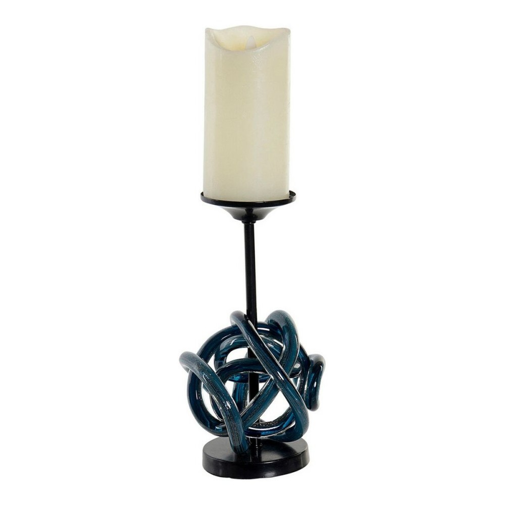 Kerzenschale DKD Home Decor Blau Metall Kristall 13 x 13 x 25 cm