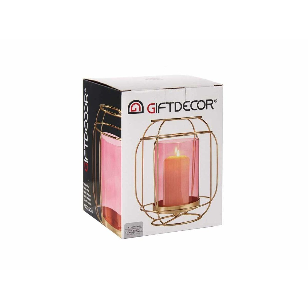 Kerzenschale Gift Decor SW120663A Rosa Gold Metall Glas 19 x 20 x 19 cm Laterne
