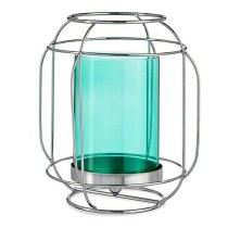 Kerzenschale Gift Decor SW120663B Blau Silberfarben Silber Metall Glas 19 x 20 x 19 cm Laterne