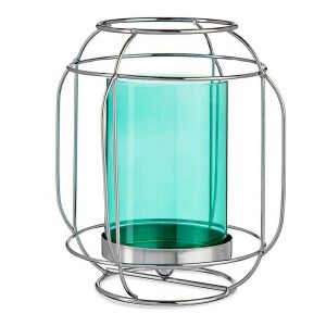 Kerzenschale Gift Decor SW120663B Blau Silberfarben Silber Metall Glas 19 x 20 x 19 cm Laterne