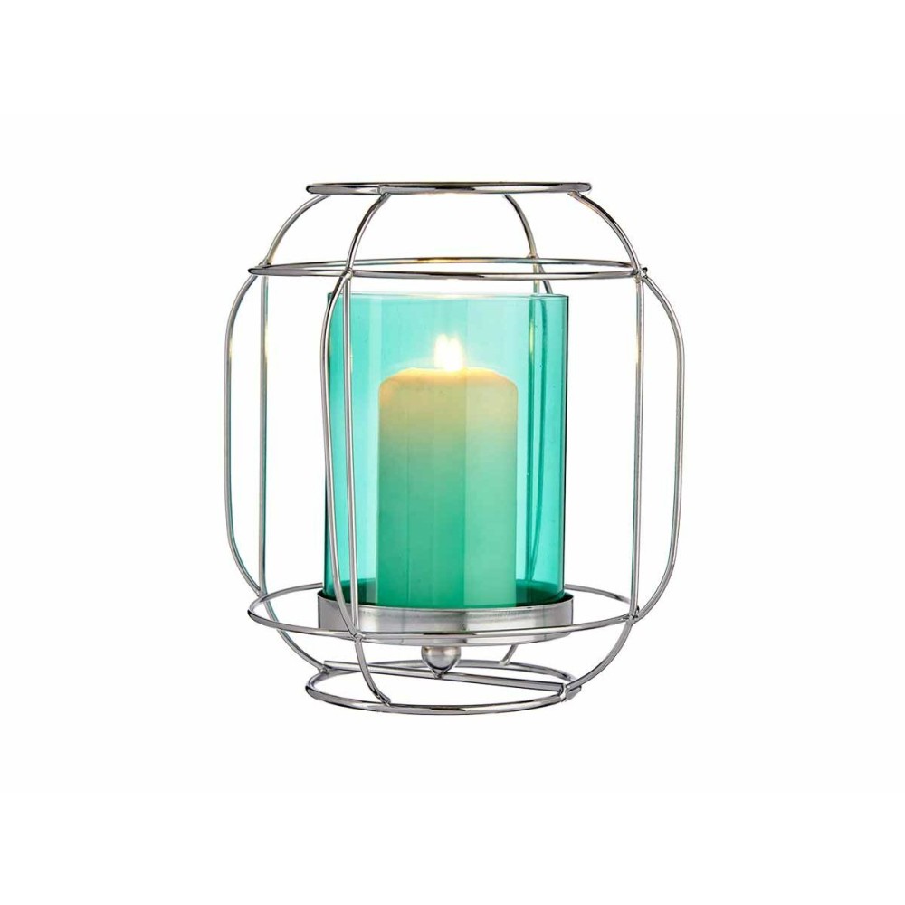 Kerzenschale Gift Decor SW120663B Blau Silberfarben Silber Metall Glas 19 x 20 x 19 cm Laterne