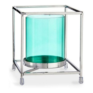 Kerzenschale Gift Decor SW120661B Blau Silberfarben Silber Metall Glas 11,5 x 12,6 x 11,5 cm karriert