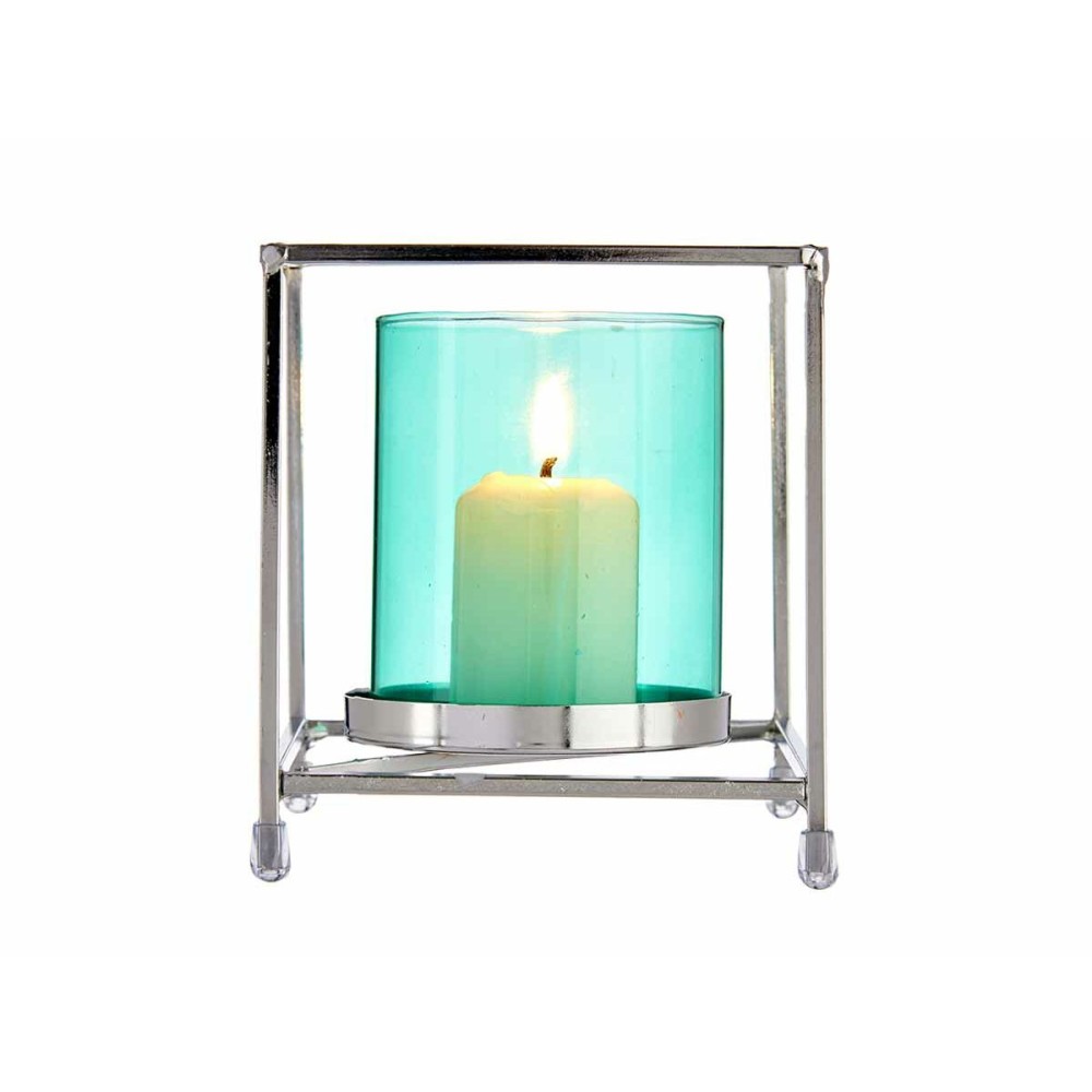 Kerzenschale Gift Decor SW120661B Blau Silberfarben Silber Metall Glas 11,5 x 12,6 x 11,5 cm karriert