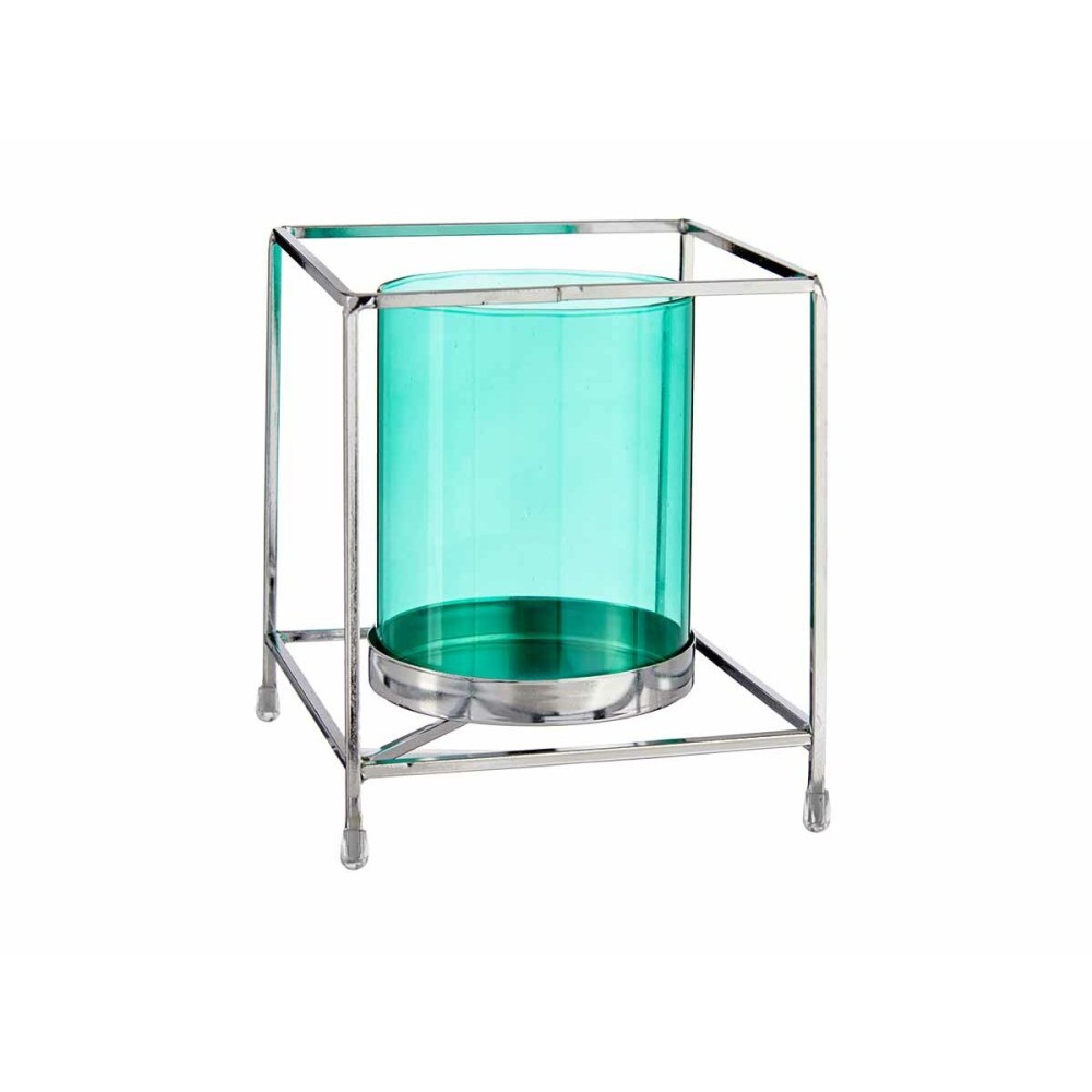 Kerzenschale Gift Decor SW120662B Blau Silberfarben Silber Metall Glas 14 x 15,5 x 14 cm karriert