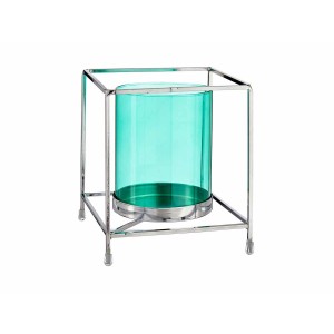 Kerzenschale Gift Decor SW120662B Blau Silberfarben Silber Metall Glas 14 x 15,5 x 14 cm karriert