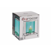 Bougeoir Gift Decor SW120662B Bleu Argenté Argent Métal verre 14 x 15,5 x 14 cm Carré