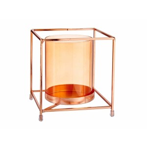 Kerzenschale Gift Decor SW120662C Kupfer Bernstein Gold Metall Glas 14 x 15,5 x 14 cm karriert