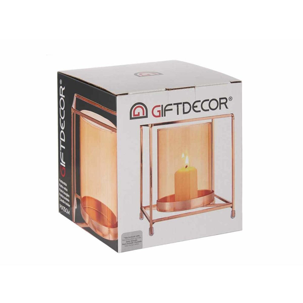 Kerzenschale Gift Decor SW120662C Kupfer Bernstein Gold Metall Glas 14 x 15,5 x 14 cm karriert