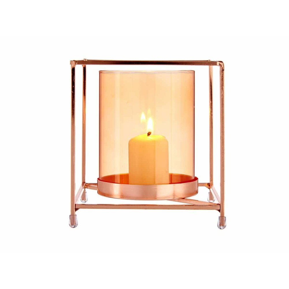 Kerzenschale Gift Decor SW120662C Kupfer Bernstein Gold Metall Glas 14 x 15,5 x 14 cm karriert