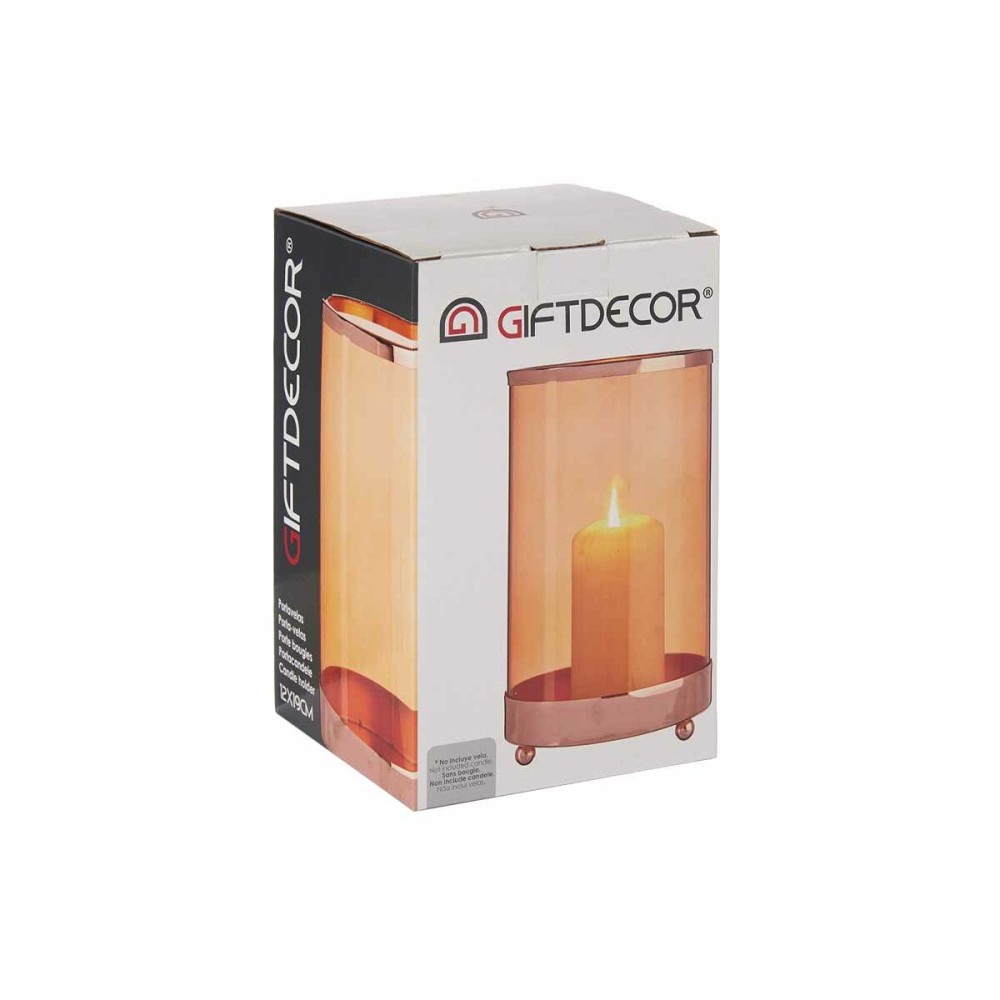 Kerzenschale Gift Decor SW120613C Kupfer Bernstein Metall Glas 12,2 x 19,5 x 12,2 cm Zylinder