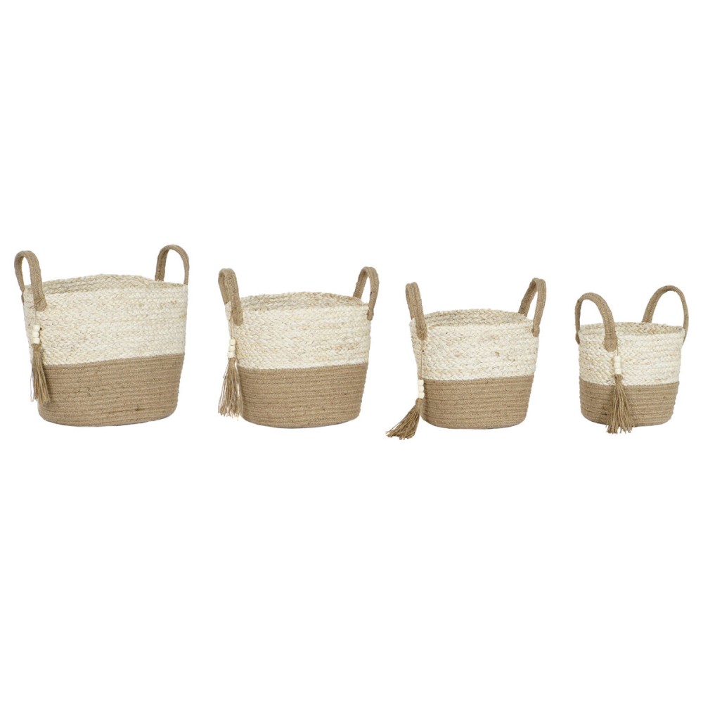 Set de basket Home ESPRIT Naturel Marron Clair Jute Fibre de maïs Moderne 40 x 40 x 41 cm