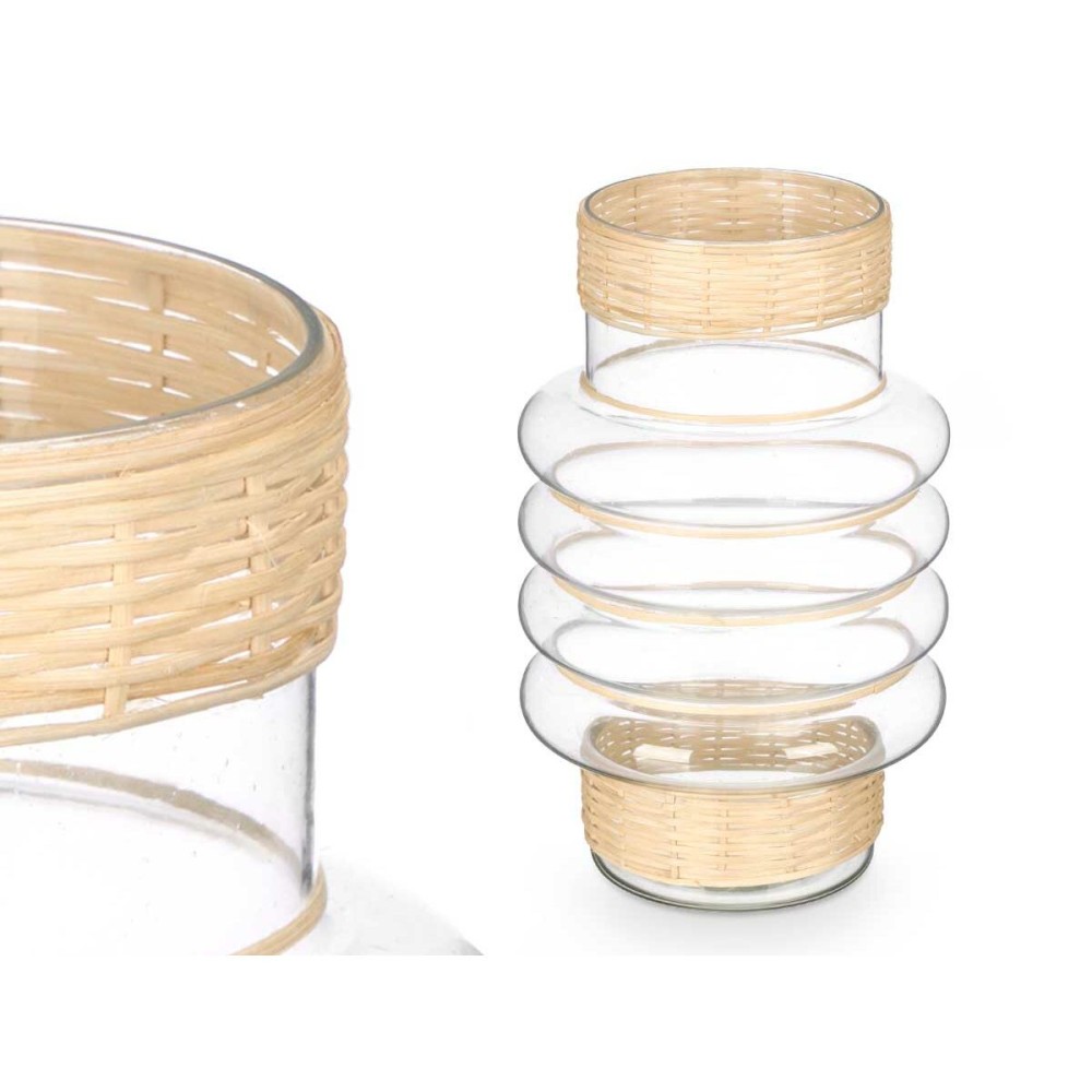 Kerzenschale Gift Decor SG-29853 Durchsichtig natürlich Glas Rattan 18 x 30 x 18 cm (6 Stück)