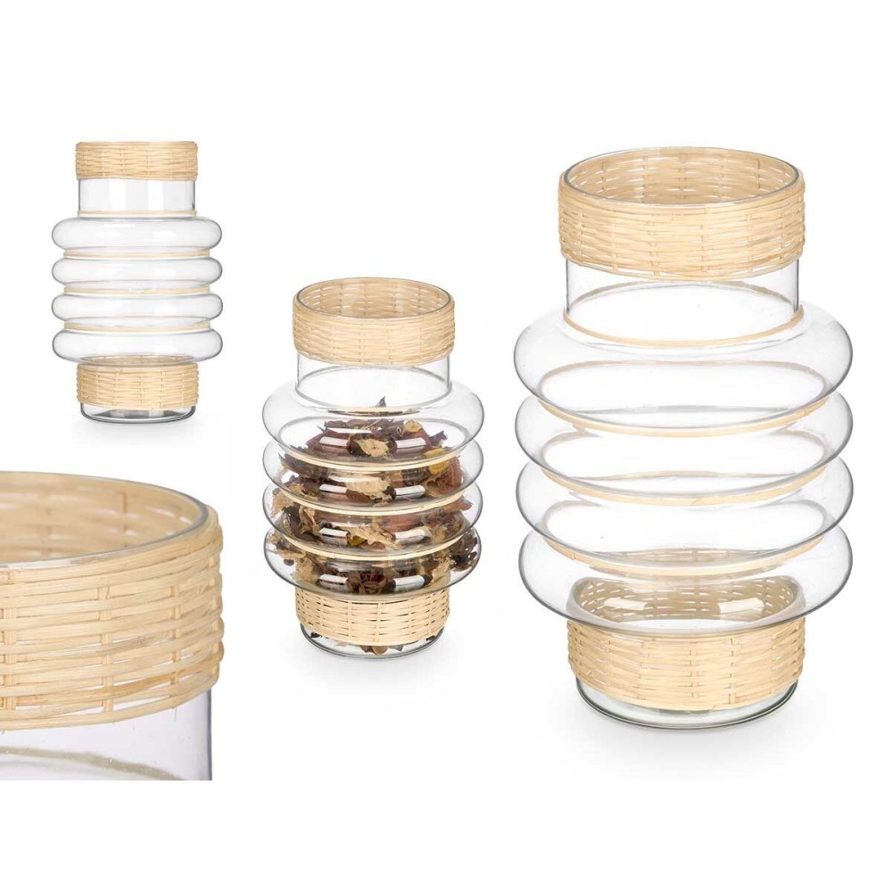 Kerzenschale Gift Decor SG-29853 Durchsichtig natürlich Glas Rattan 18 x 30 x 18 cm (6 Stück)