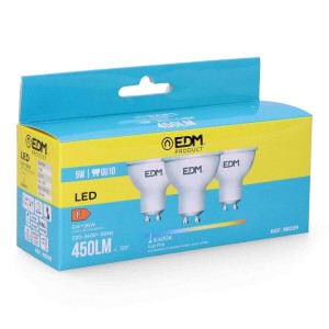 Packung mit 3 LED-Glühbirnen EDM F 5 W GU10 450 lm Ø 5 x 5,5 cm (6400 K)