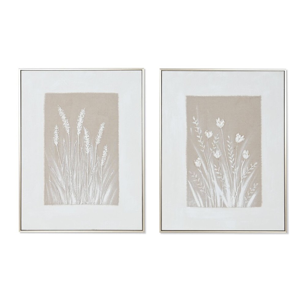 Leinwand Home ESPRIT Weiß Beige Blomster Skandinavisch 62 x 4,5 x 82 cm (2 Stück)