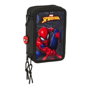 Federmäppchen mit Zubehör Spider-Man Attack Schwarz 12,5 x 19,5 x 5,5 cm 37 Stücke