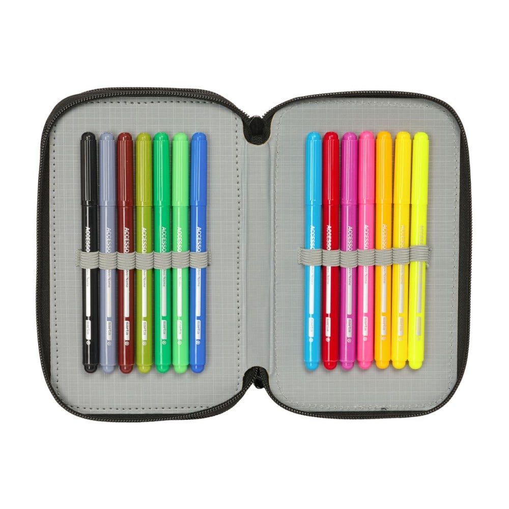 School Case with Accessories Spider-Man Attack Black 12,5 x 19,5 x 5,5 cm 37 Pieces