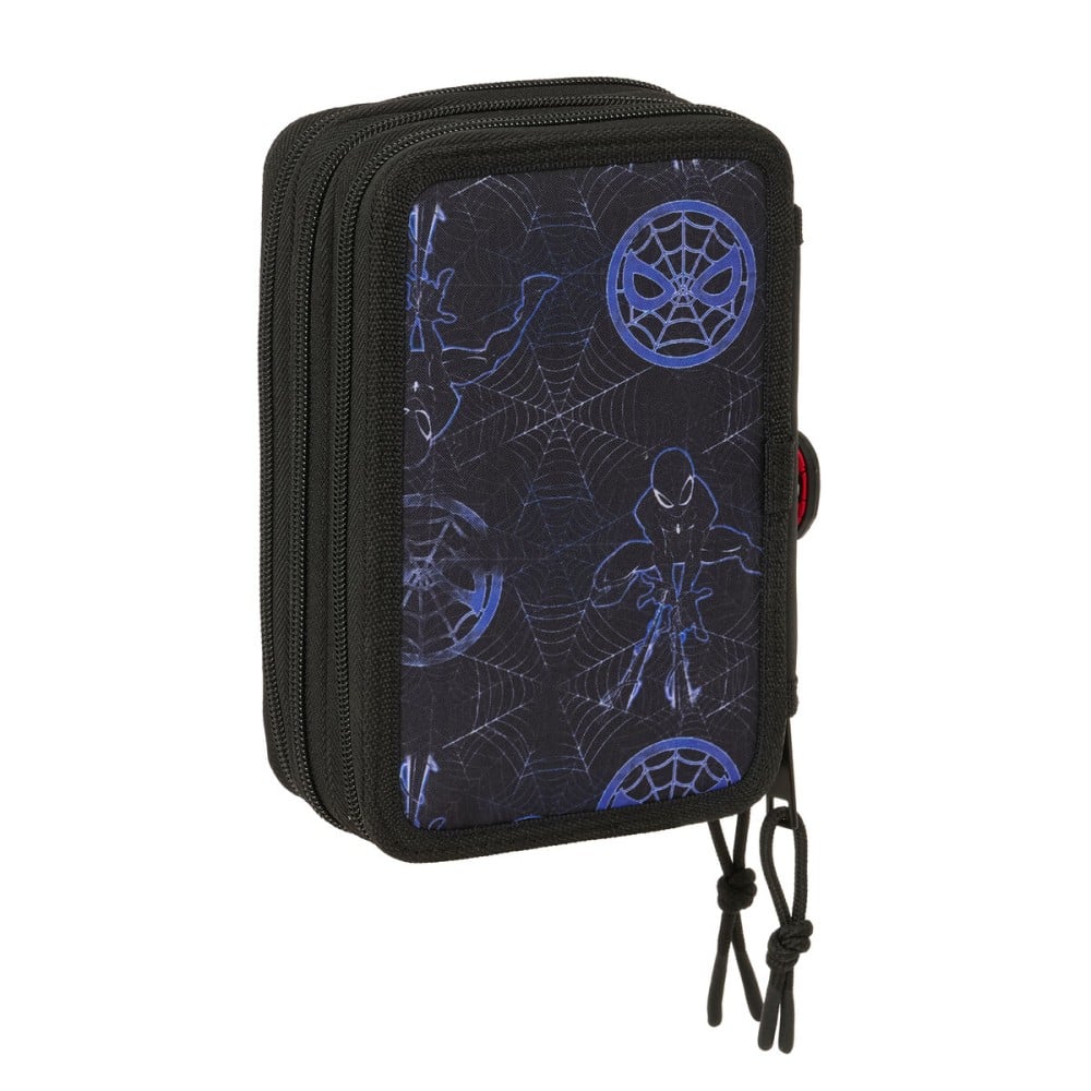 Federmäppchen mit Zubehör Spider-Man Attack Schwarz 12,5 x 19,5 x 5,5 cm 37 Stücke