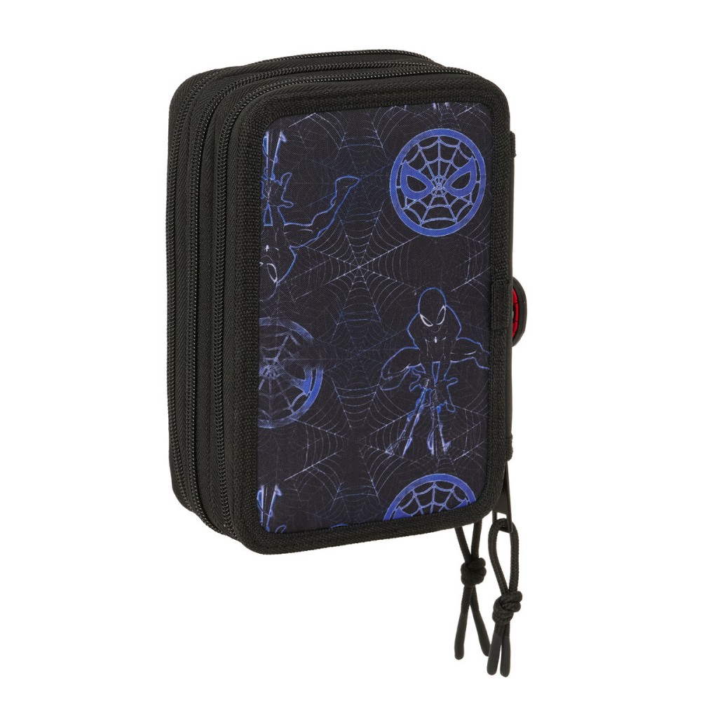 School Case with Accessories Spider-Man Attack Black 12,5 x 19,5 x 5,5 cm 37 Pieces