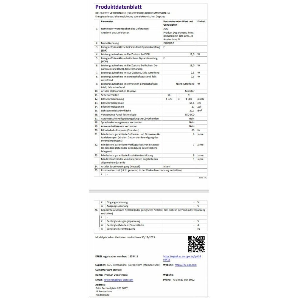 Gaming-Monitor AOC 27B3HA2 Full HD 27"