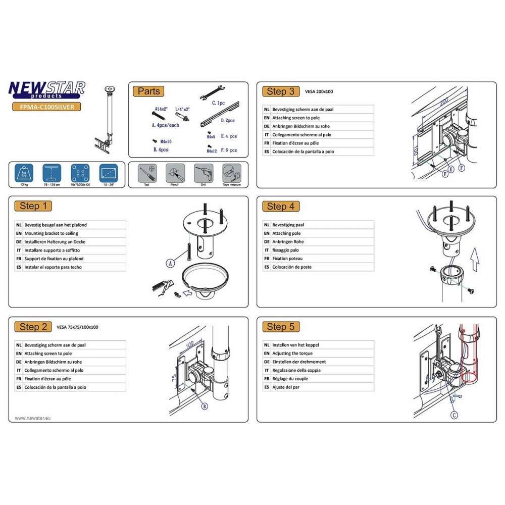 TV Halterung Neomounts FPMA-C100SILVER 10" 30" 12 kg