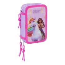 Pochette à crayons triple Unicorn Academy Lila 12,5 x 19,5 x 5,5 cm 37 Pièces