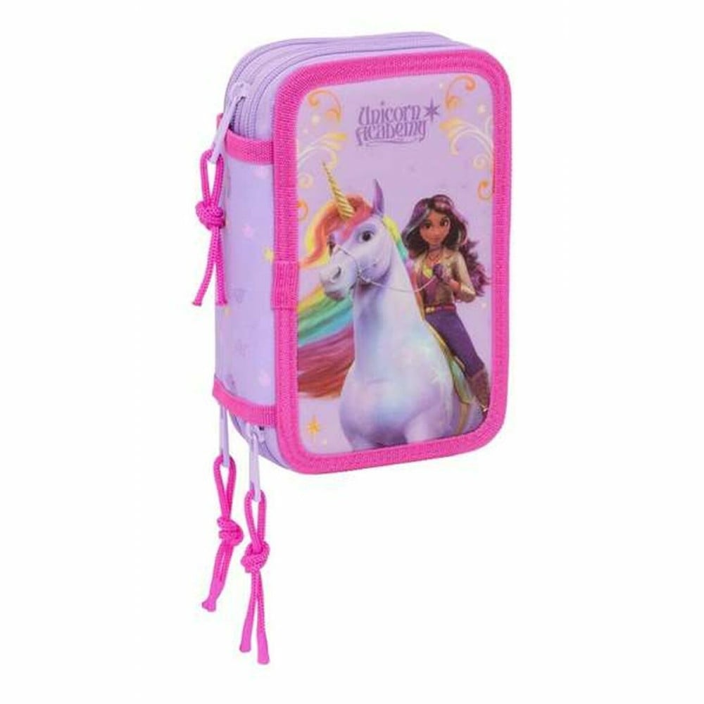 Triple Pencil Case Unicorn Academy Lilac 12,5 x 19,5 x 5,5 cm 37 Pieces