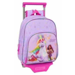 School Rucksack with Wheels Unicorn Academy Lilac 28 x 34 x 10 cm