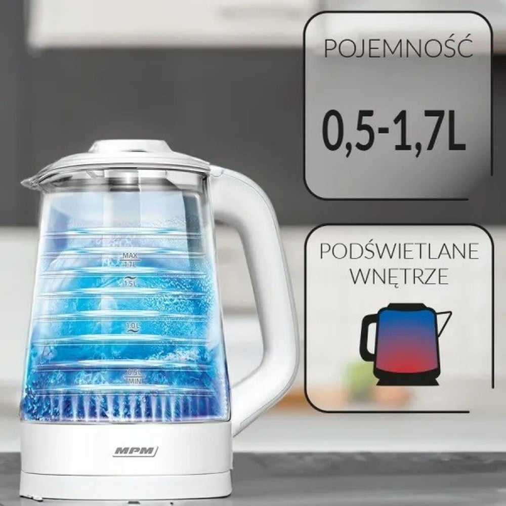 Bouilloire Mpm MCZ-124 Blanc verre 2200 W 1,7 L