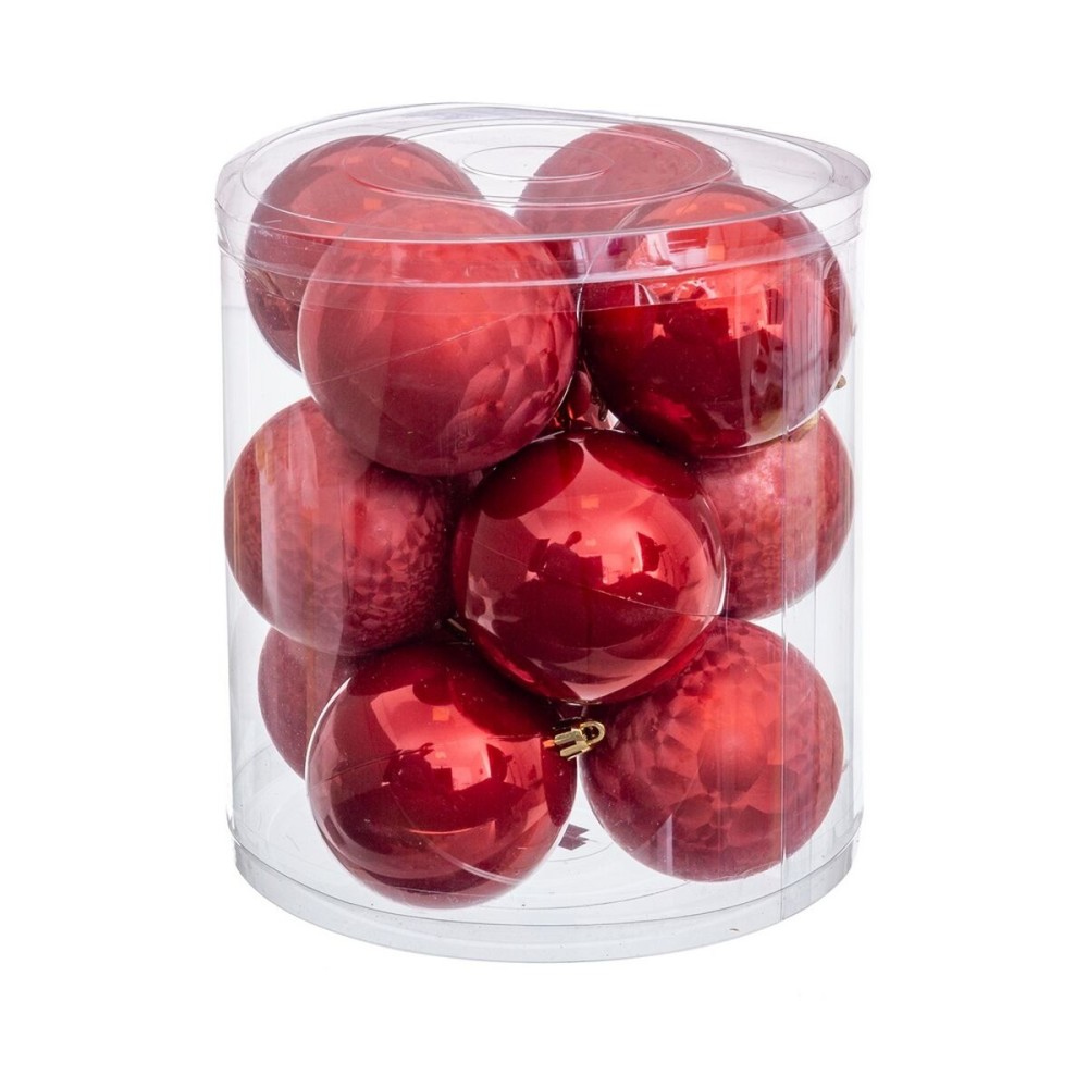 Boules de Noël Rouge Plastique 8 x 8 x 8 cm (12 Unités)