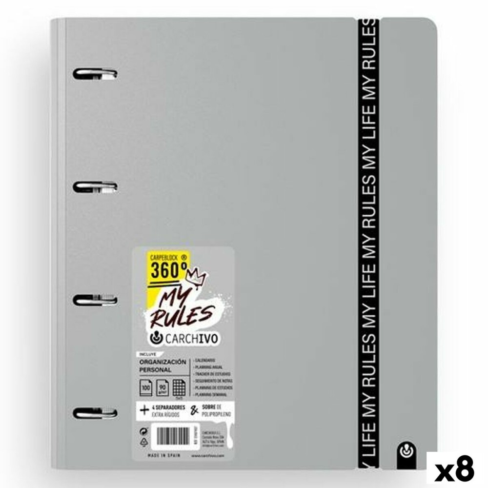 Reliure à anneaux Carchivo CARPEBLOCK 360 MY RULES Gris A4 (8 Unités)